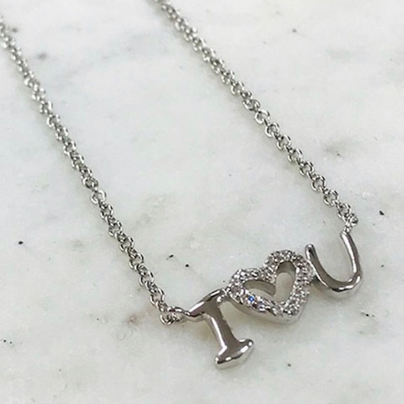 I Love (Heart) You Sterling Silver/CZ Necklace-Boutique - Picture 4 of 5
